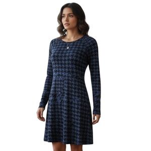 S SOMA L Purple Black Houndstooth Mix Print Luxuriously Soft Lounge Dress R $89